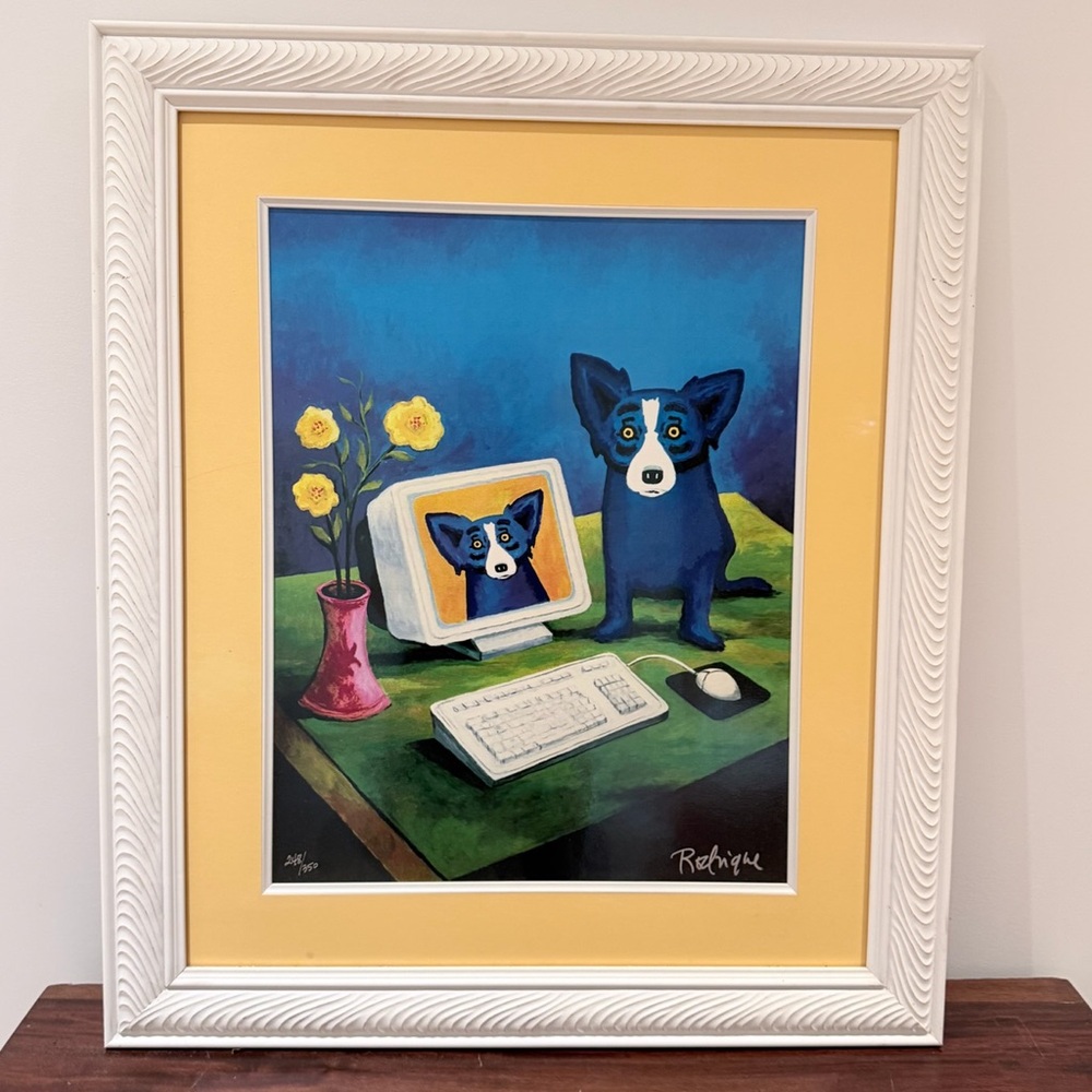 Framed Authenticated George Rodrigue PC Blues 2000 Blue Dog Art signed 248/350